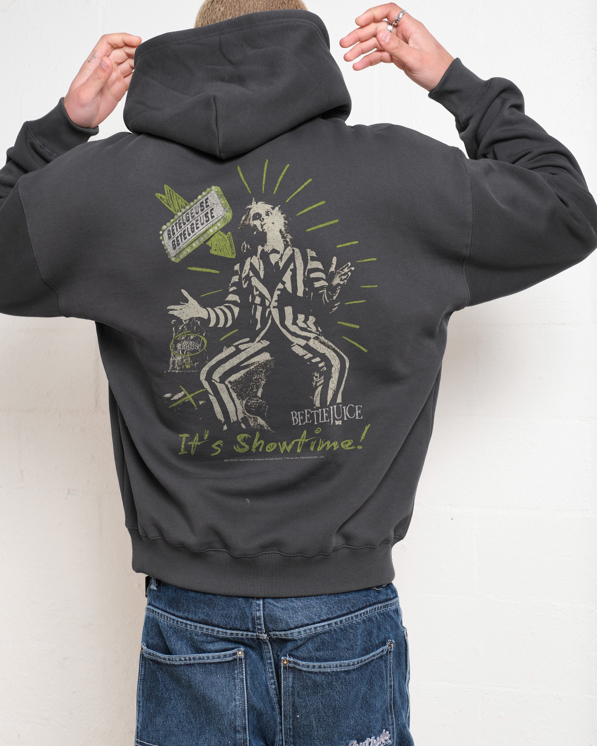 Beetlejuice It's Show Time Unisex Graphic Hoodie - 90s Boxy Fit, 340gsm Cotton-Poly