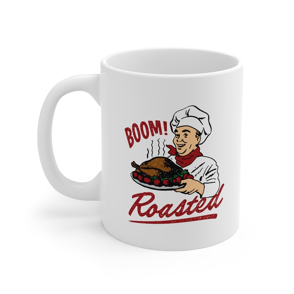 Boom Roasted Coffee Mug - White Ceramic Mug for Coffee Tea and Hot Chocolate