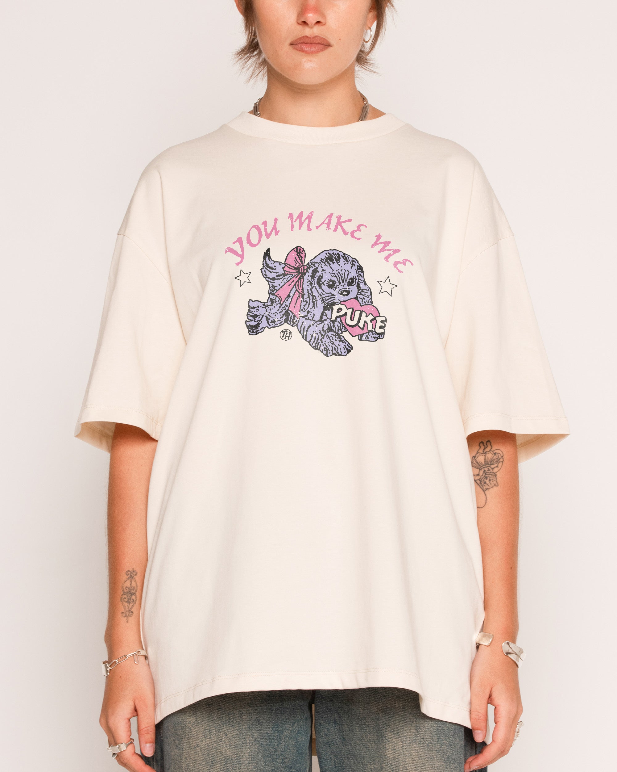 You Make Me Puke Oversized Graphic Tee Unisex 90s Boxy Fit 100% Combed Cotton 275gsm